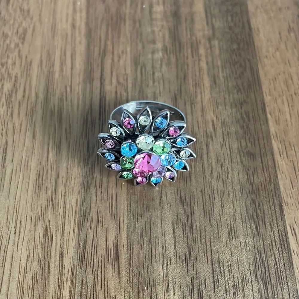 Multicolored Rhinestone Gem Adjustable Ring - Picture 1 of 5